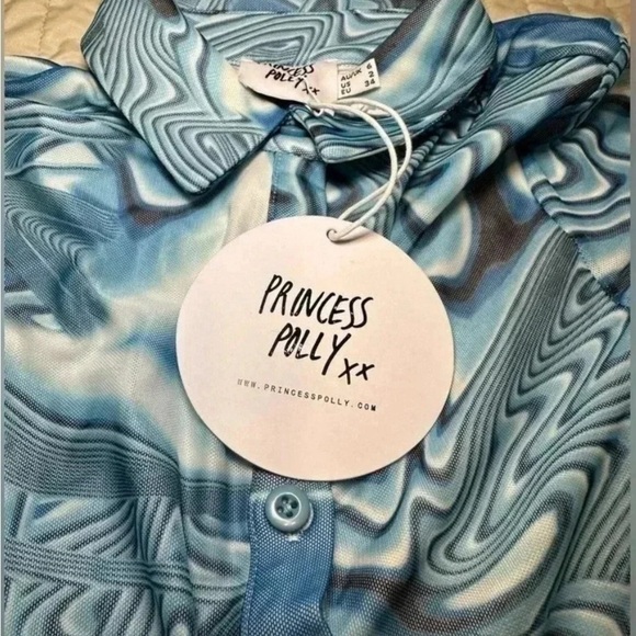 NEW! Princess Polly Alina Long Sleeve Top Blue and White Casual Blouse Shirt - Picture 3 of 7